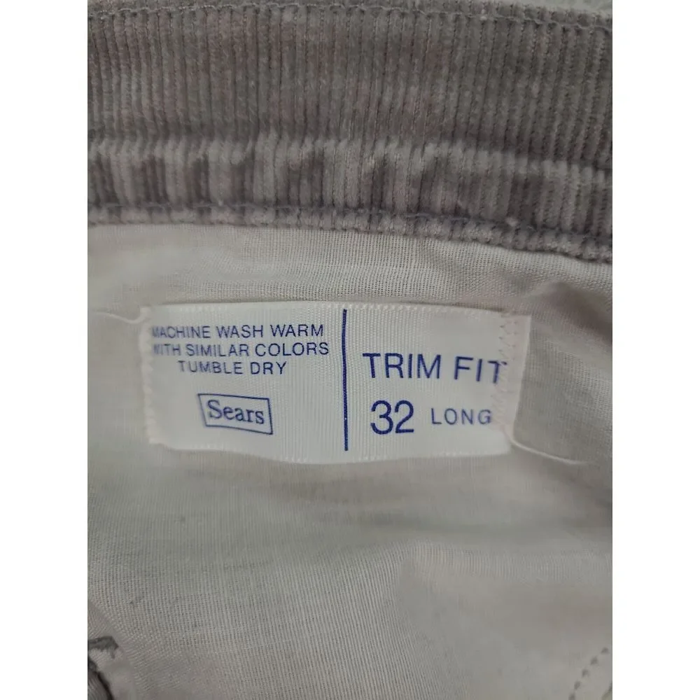 Vintage Sears Thumbs Up Corduroy Pants Gray Mens ‎ 32L Trim Fit Flared